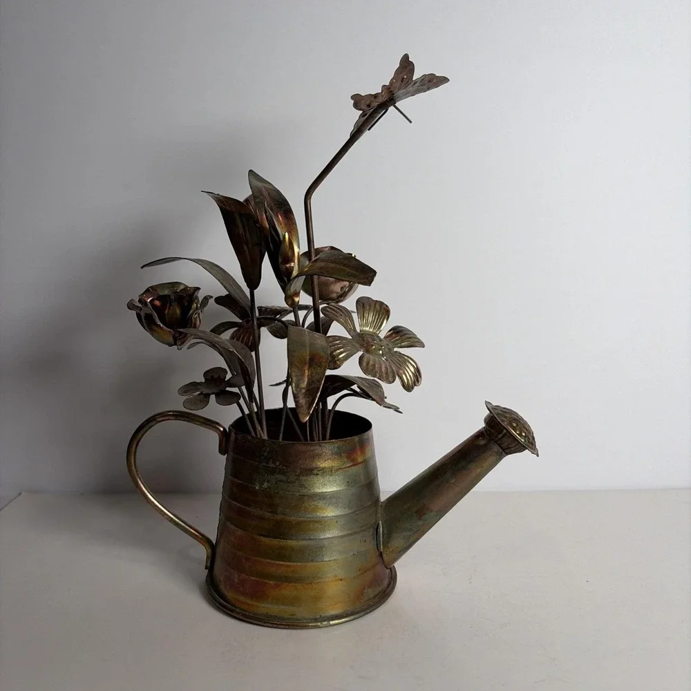 VTG Berkeley Copper Watering Can Floral Butterfly Music Box 